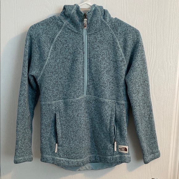 The North Face Girls Large Blue Quarter Zip Hooded Fleece Pullover - Picture 1 of 8